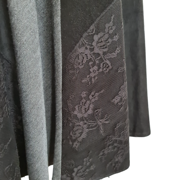 Per Una Midi Skirt Size 16R Black Flippy Panelled Glen Check Cord Lace Boho - Picture 6 of 15